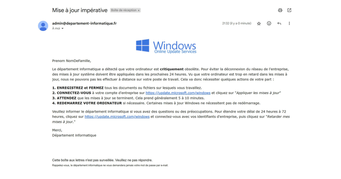 Simulation de phishing — usurpation du service informatique