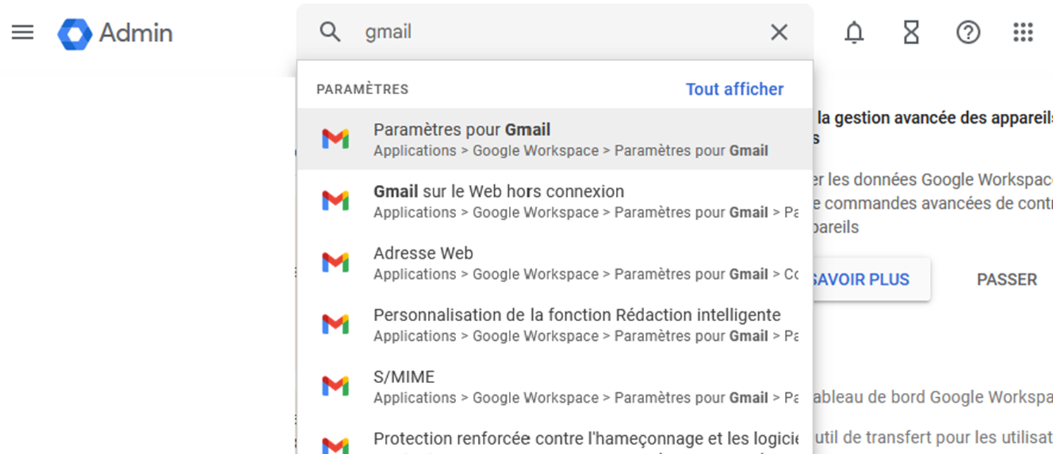 Recherche Paramètres Gmail
