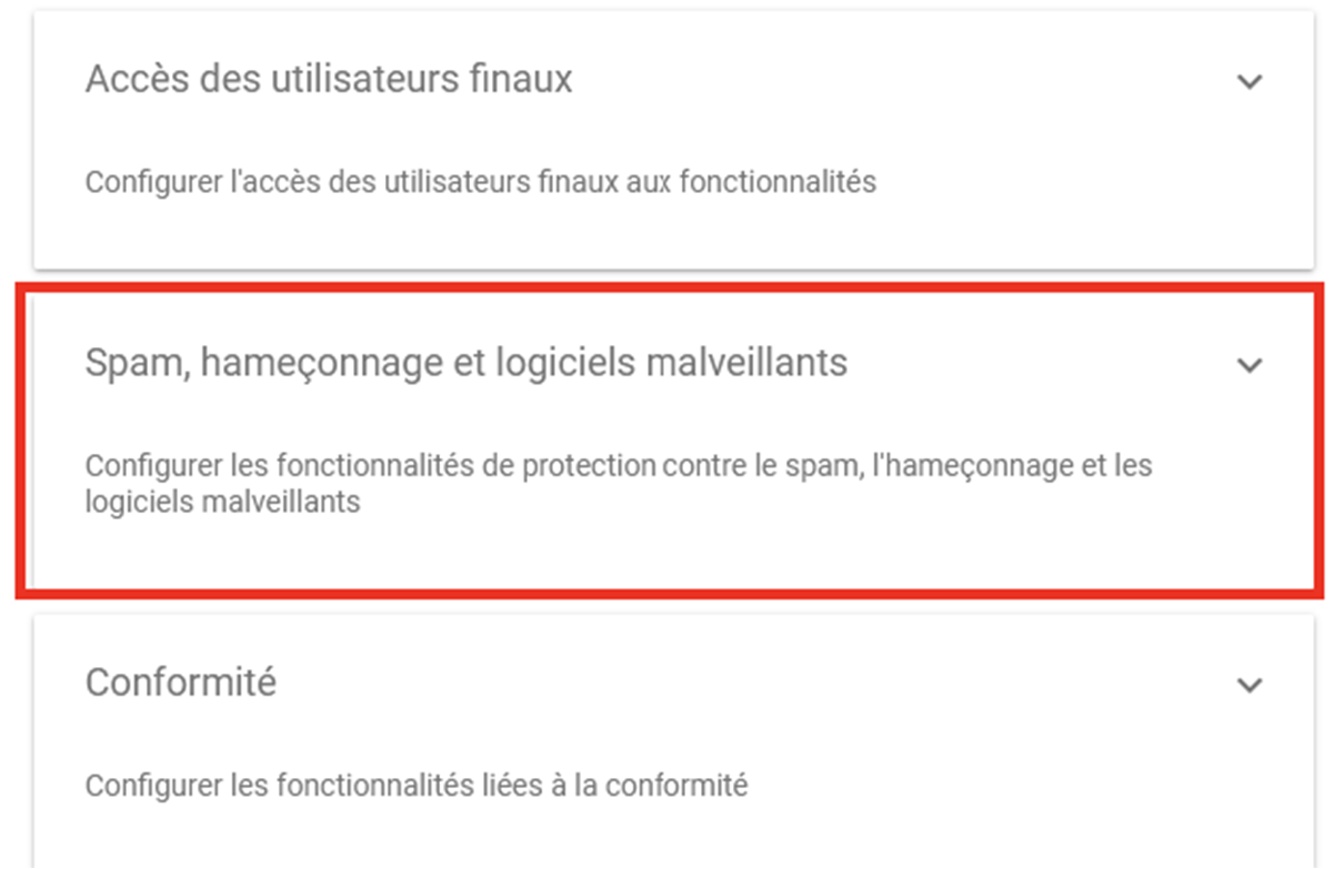 Menu Spam, hameçonnage et logiciels malveillants