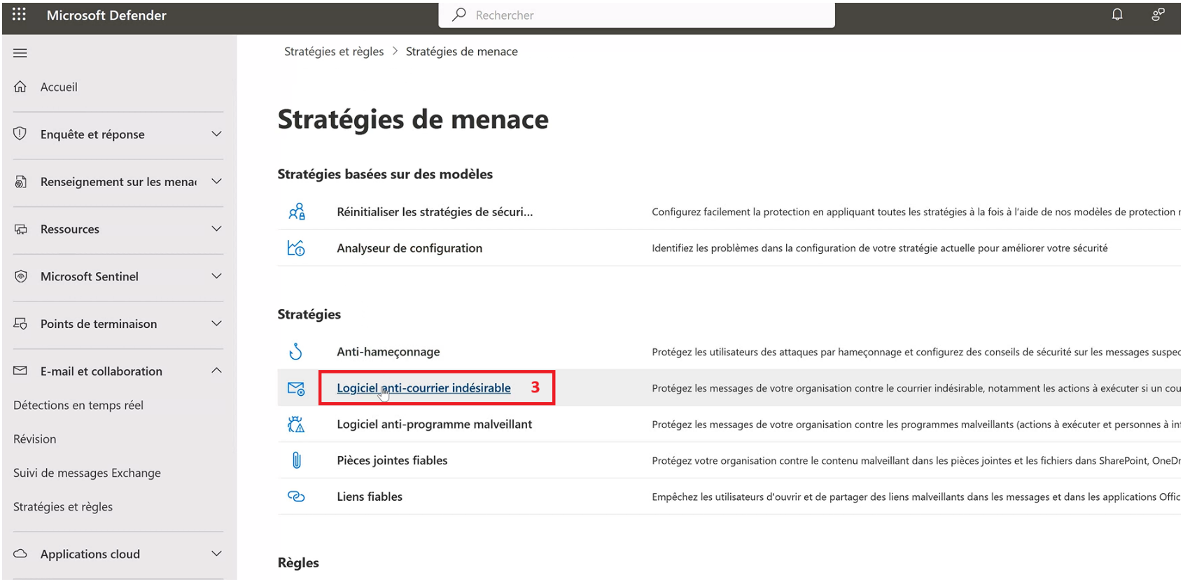 Menu Anti-courrier indésirable