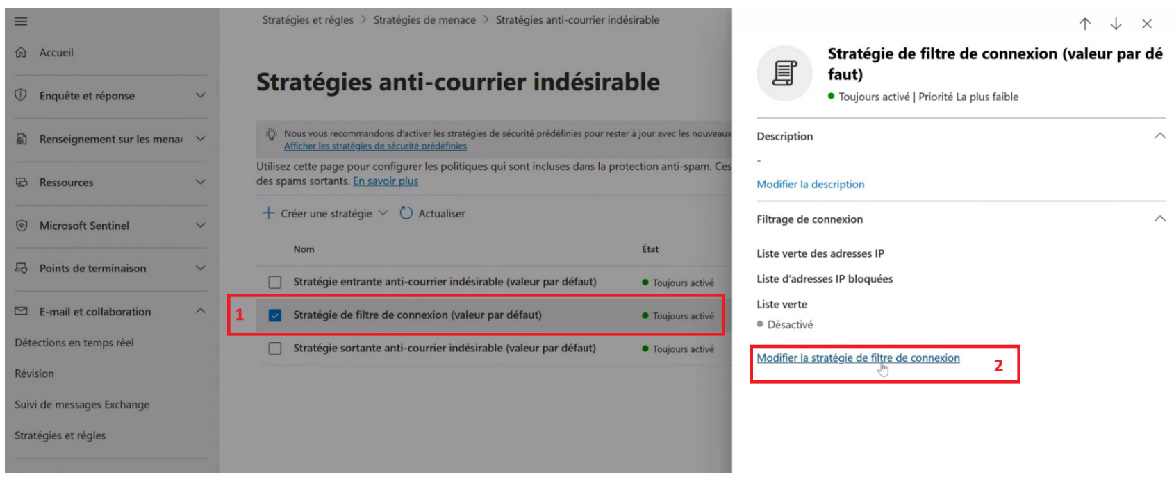 Modification filtre de connexion